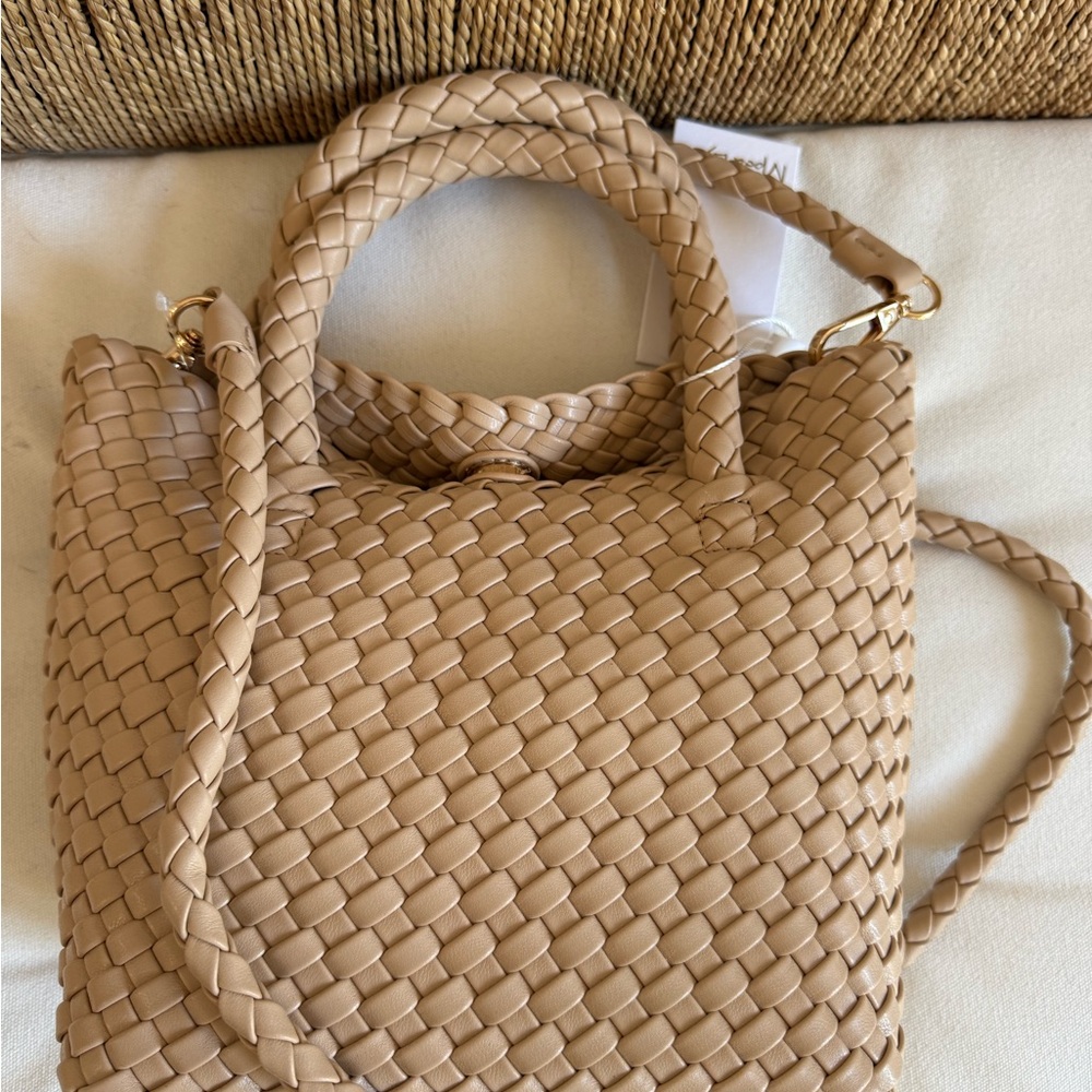 Moda Luxe Woven Leather Tote in Beige - Picture 3 of 4